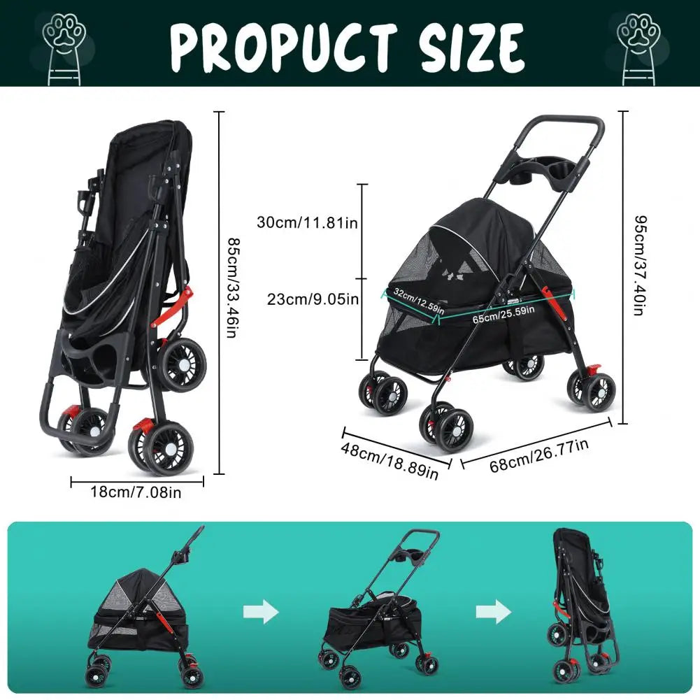 Outdoor Pets 4 Wheel Dog Cat Stroller With Cup Holder