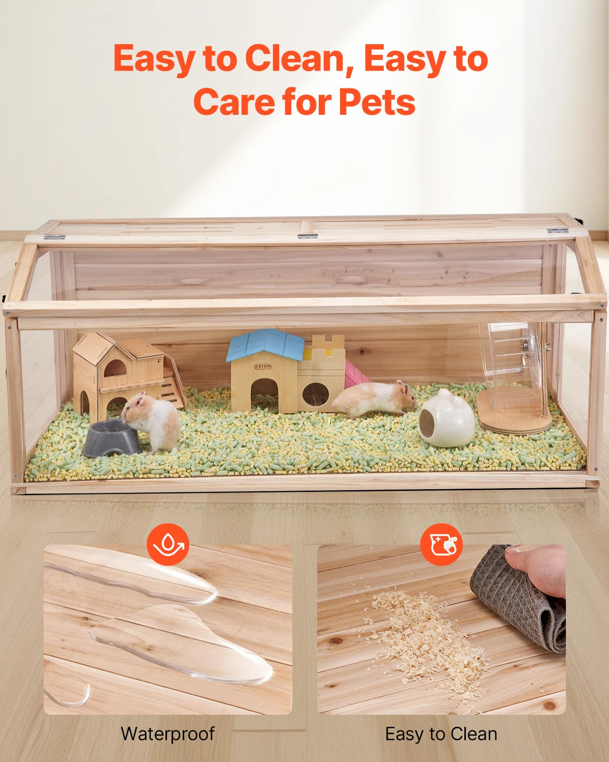Wooden Hamster Cage With 270 Degree Viewing And Ventilated Top For Gerbils Mice