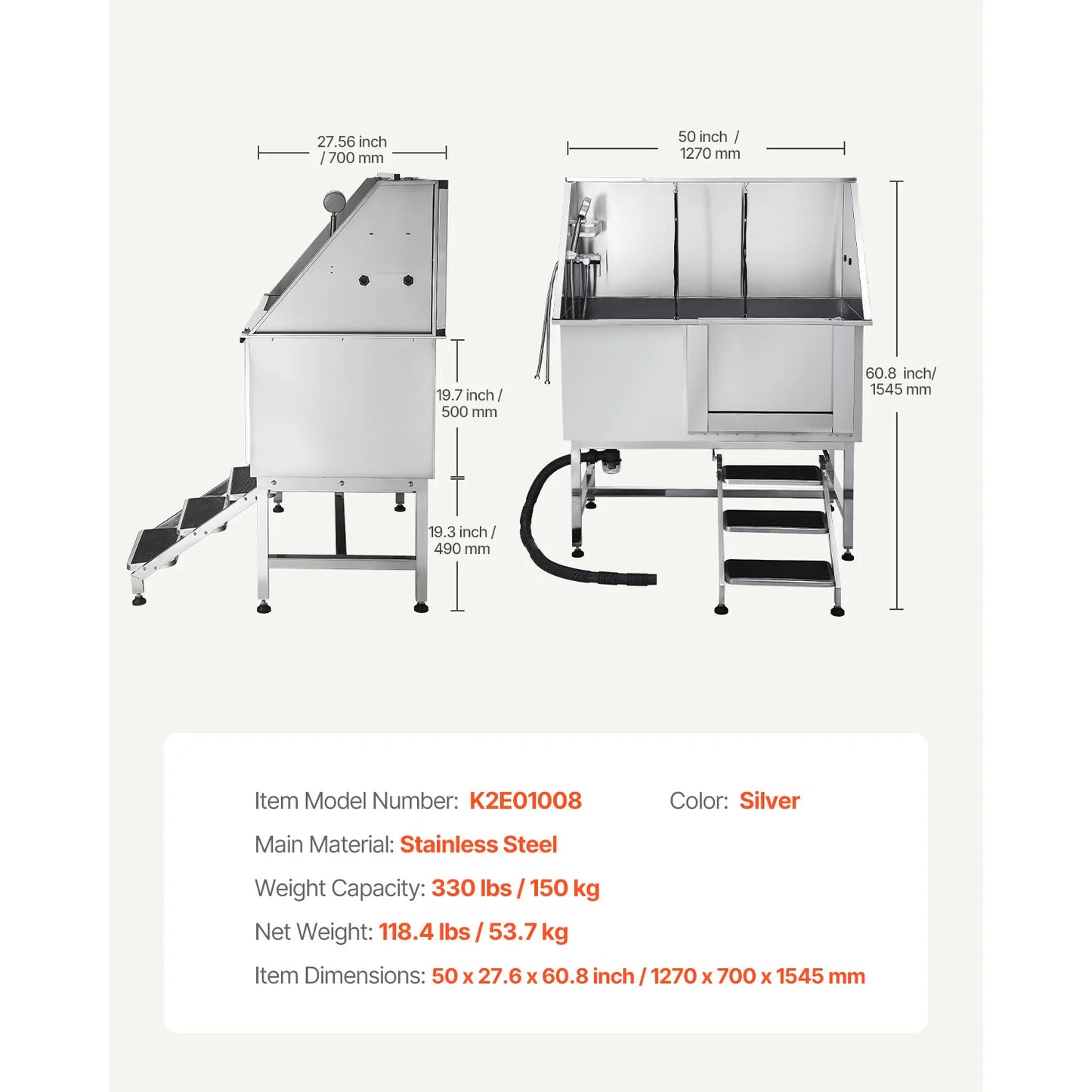 SucceBuy Stainless Steel Dog Washing Station With Ramp