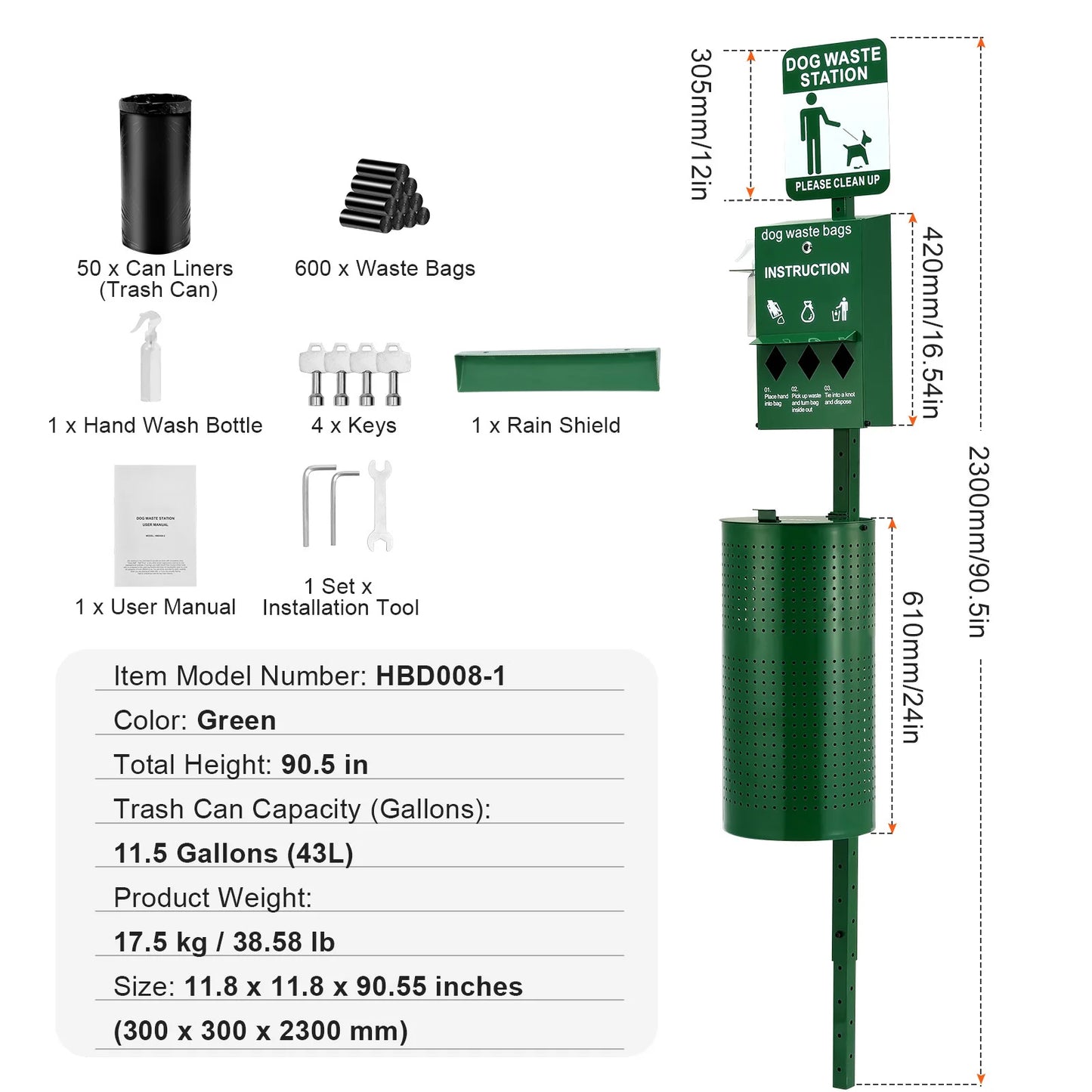 NONEDog Litter Dog Waste Station With Hand Wash Bottle Outdoor