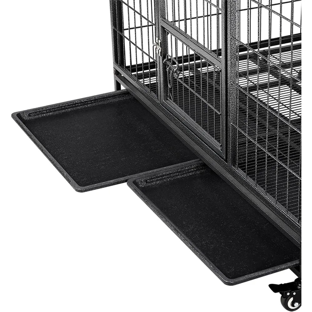 DAFIFY Heavy Duty Dog Crate With Double Doors And Wheels