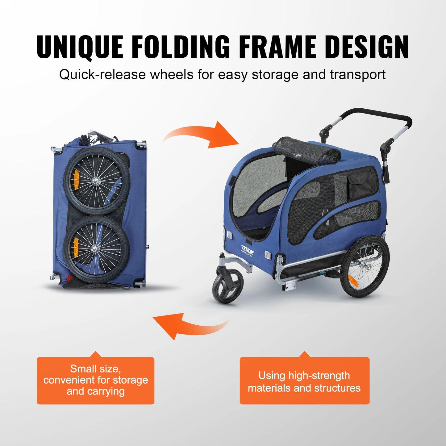 Dog Bike Trailer 2-In-1 Pet Stroller Carrier 100 Lb Capacity