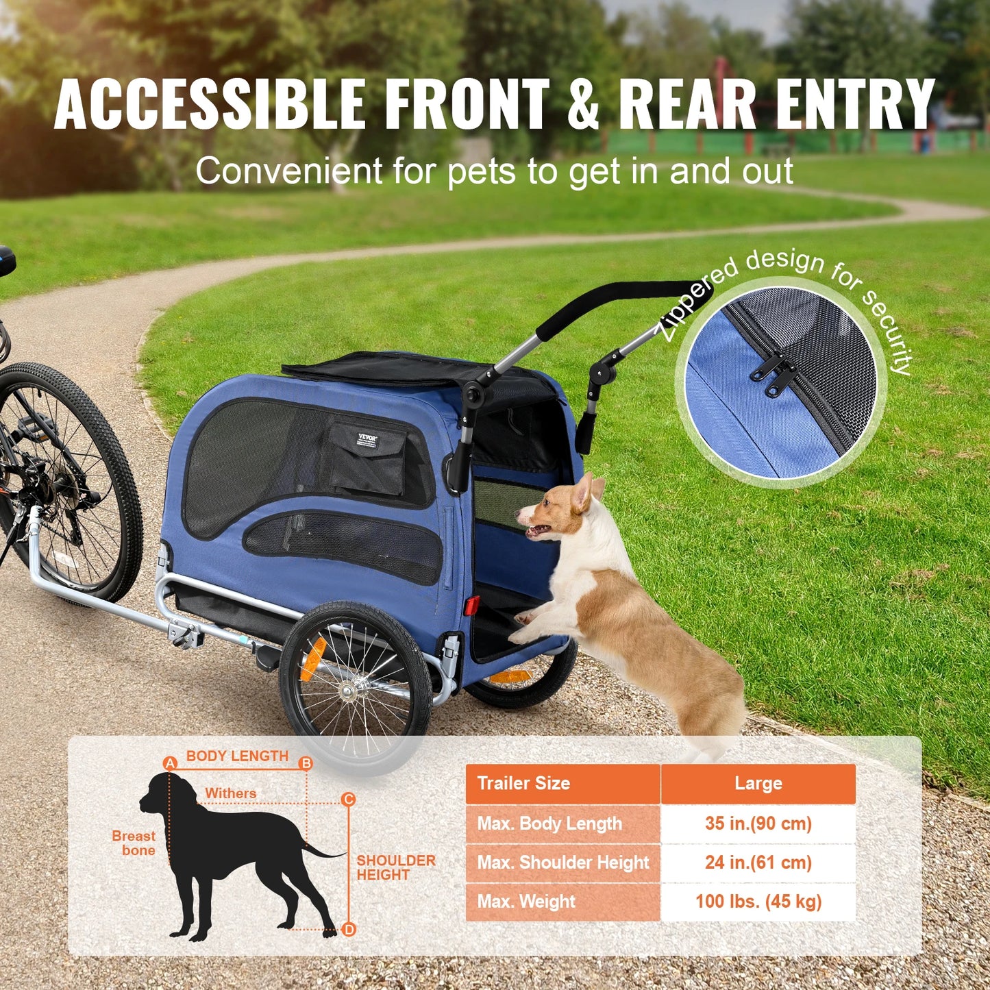 Dog Bike Trailer 2-In-1 Pet Stroller Carrier 100 Lb Capacity