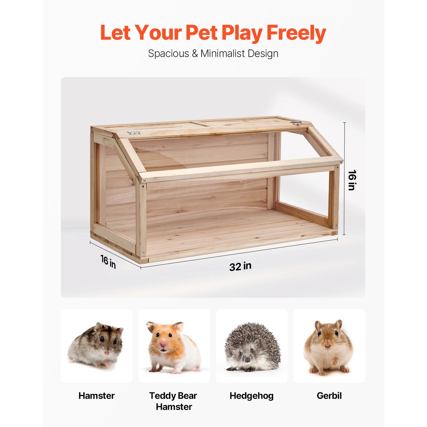 SucceBuy Wooden Hamster Cage 270° Viewing Habitat With Openable Top