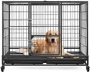 DAFIFY Heavy Duty Dog Crate With Double Doors And Wheels