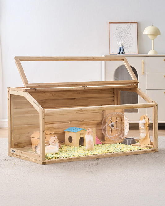 Wooden Hamster Cage With 270 Degree Viewing Openable Top