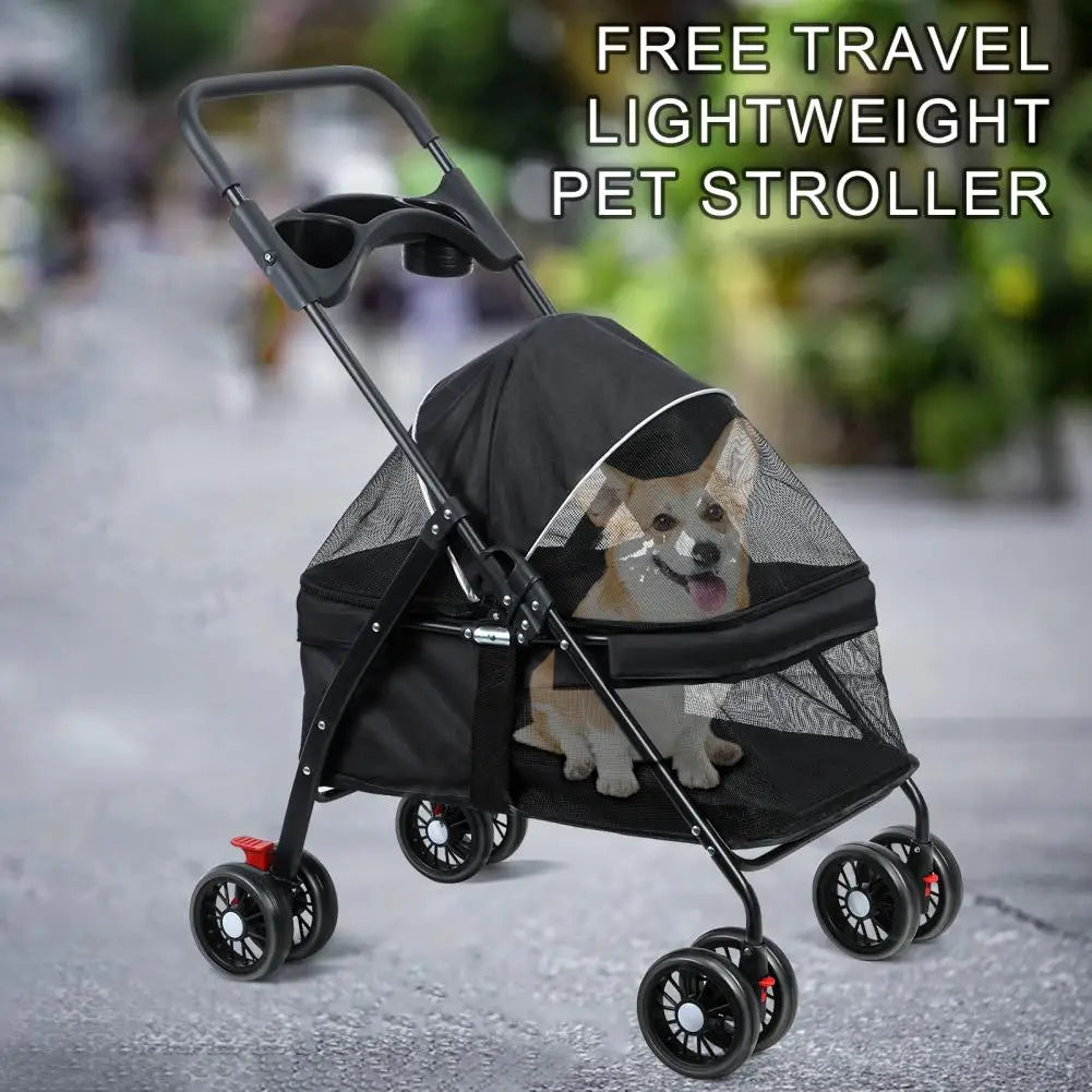 Outdoor Pets 4 Wheel Dog Cat Stroller With Cup Holder