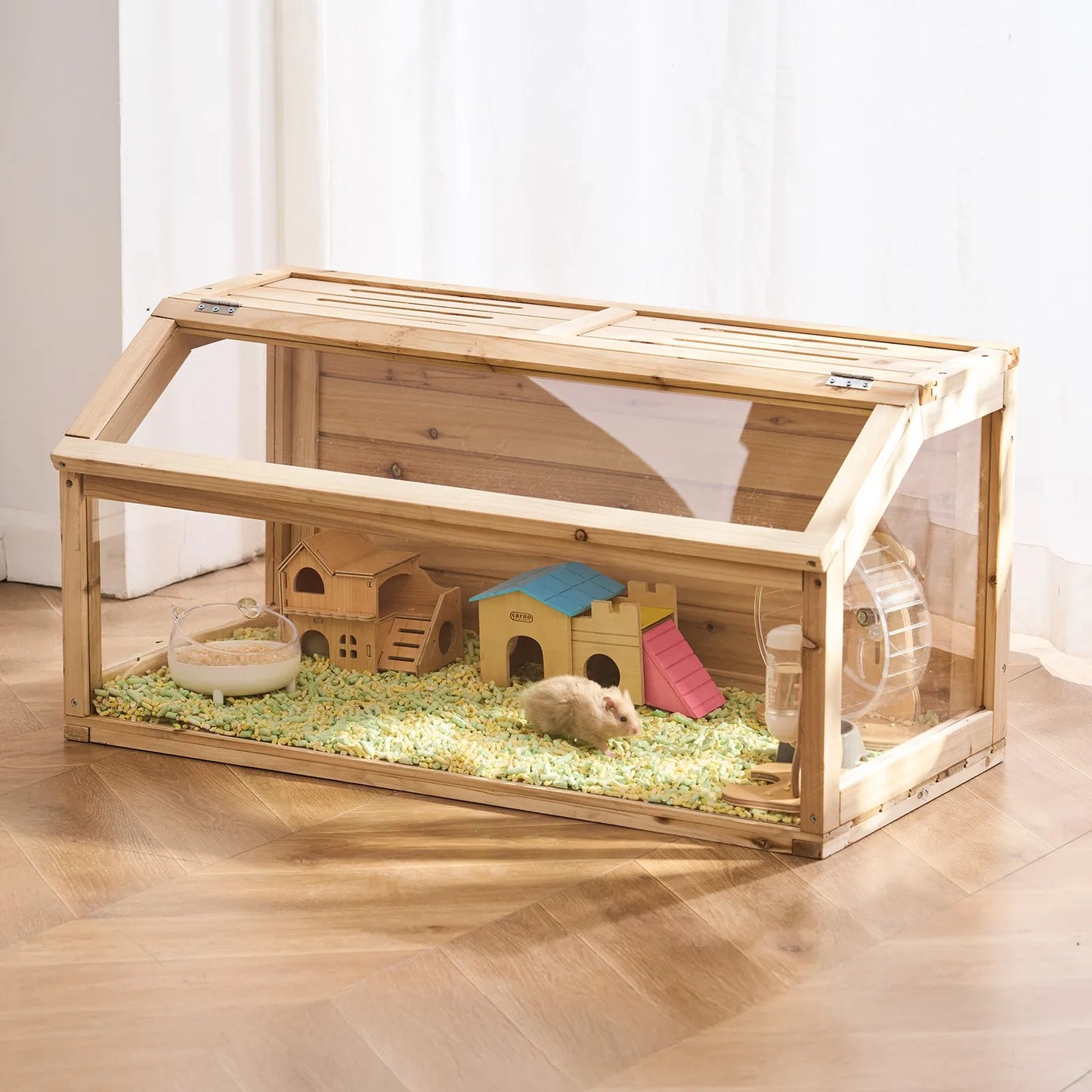Wooden Hamster Cage Habitat With Clear Openable Top
