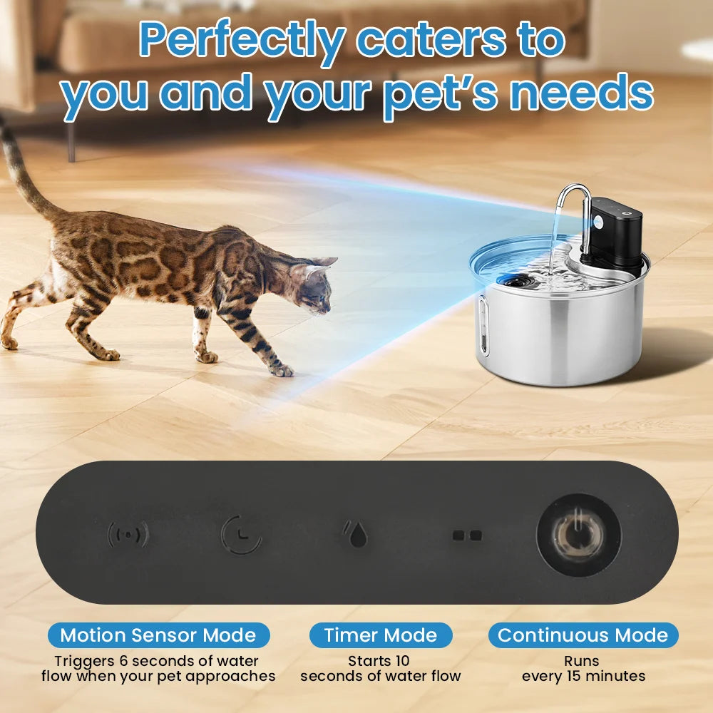 Cityflee Stainless Steel Cat Sensor Water Fountain Wireless Smart Dispenser