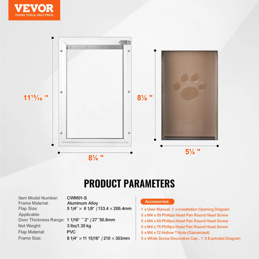 SucceBuy Pet Door With Aluminum Frame Lock And Flap System