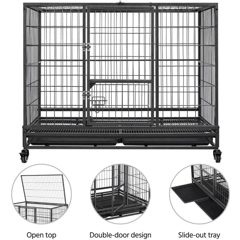 DAFIFY Heavy Duty Dog Crate With Double Doors And Wheels