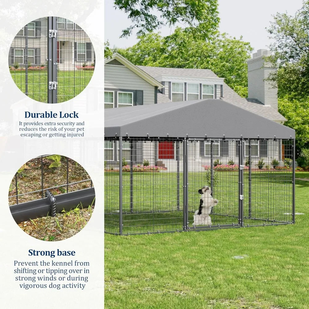 Hign-concerned Galvanized Steel Outdoor Dog Kennel With Double Locks