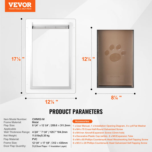 SucceBuy Pet Door With Metal Frame And Lock 3 Flap Weatherproof