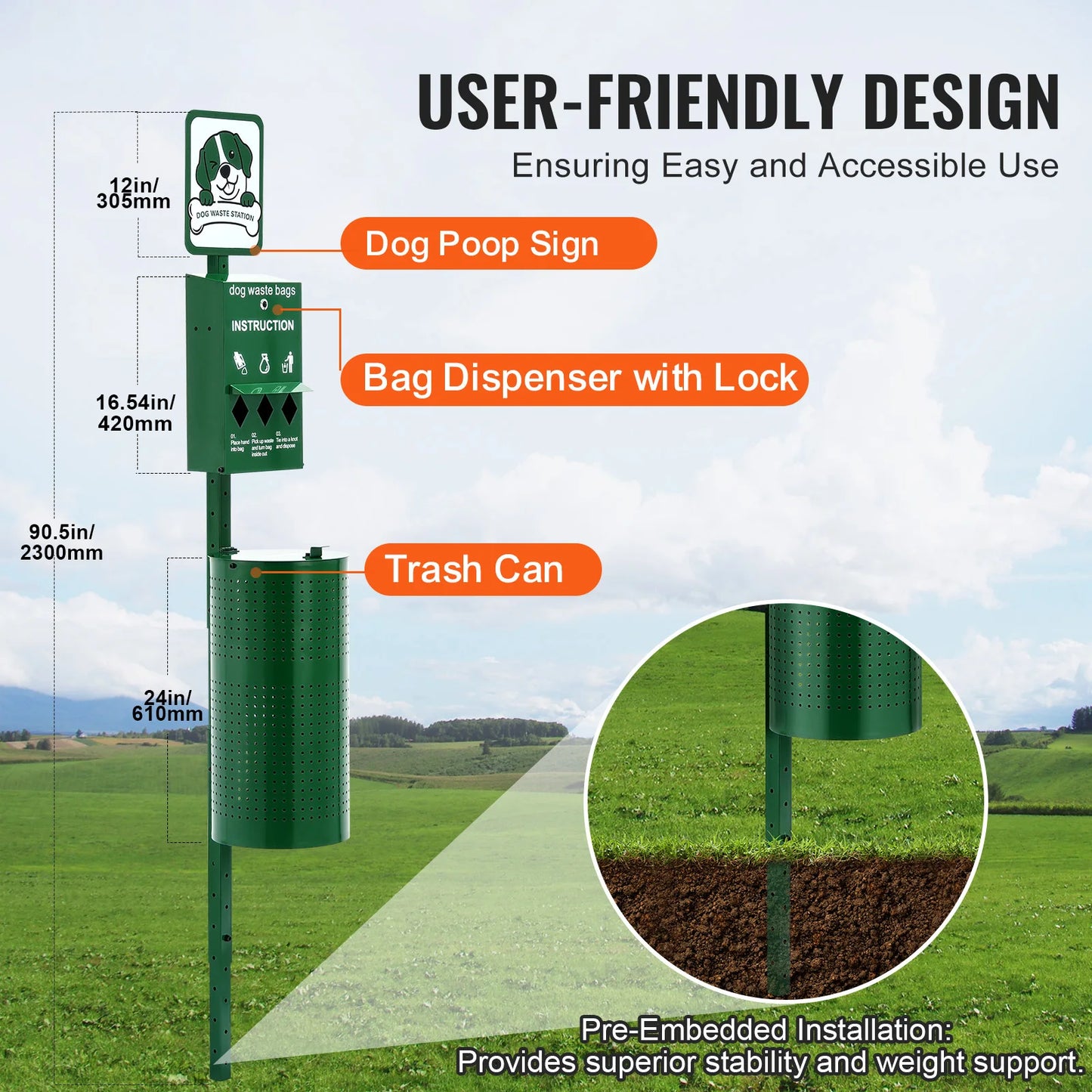 NONEDog Litter Dog Waste Station With Hand Wash Bottle Outdoor