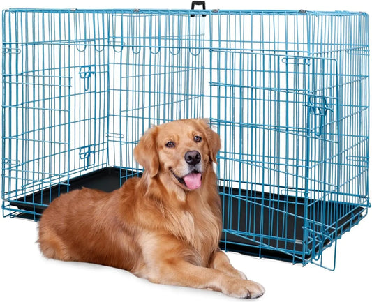 BestPet Foldable Dog Crate Kennel With Double Door Latches