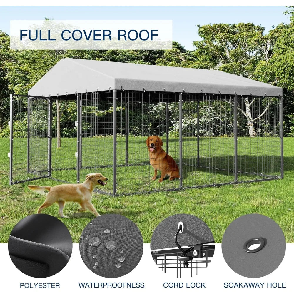 Hign-concerned Galvanized Steel Outdoor Dog Kennel With Double Locks