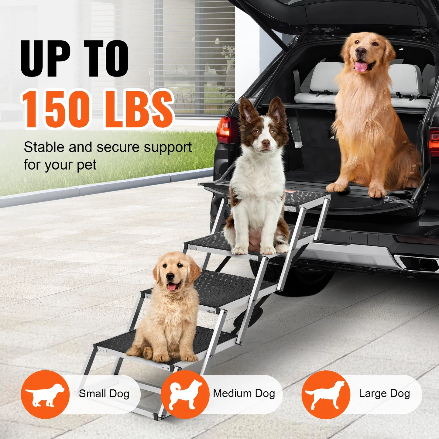 SucceBuy Folding Dog Car Stairs Lightweight Aluminum 150 Lbs