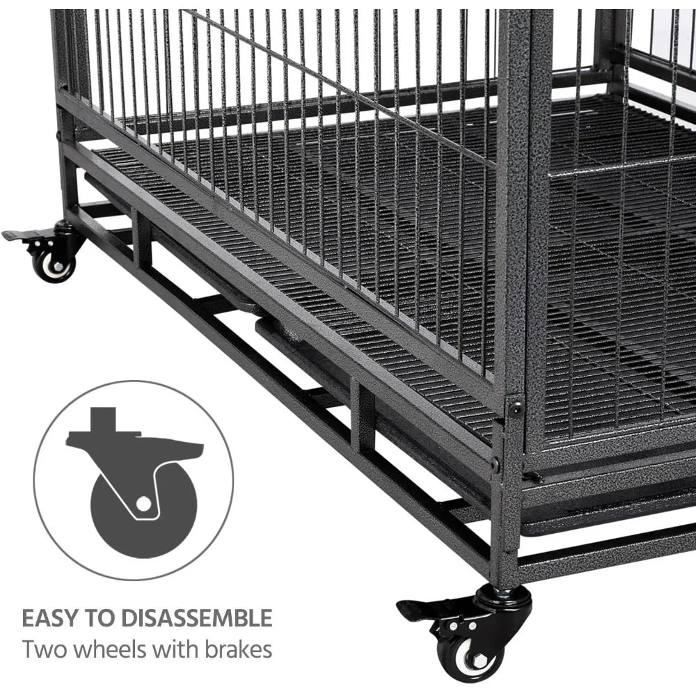 DAFIFY Heavy Duty Dog Crate With Double Doors And Wheels