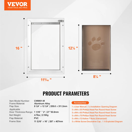 SucceBuy Pet Door Aluminum Frame With Lock And Flap System