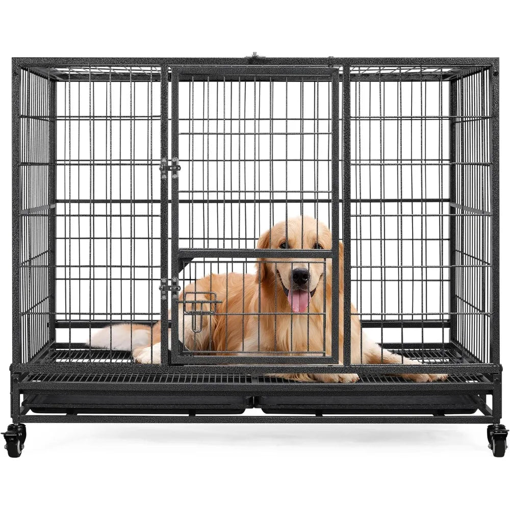 DAFIFY Heavy Duty Dog Crate With Double Doors And Wheels