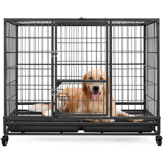 DAFIFY Heavy Duty Dog Crate With Double Doors And Wheels