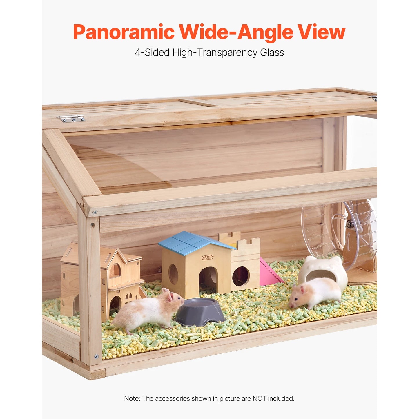 SucceBuy Wooden Hamster Cage 270° Viewing Habitat With Openable Top