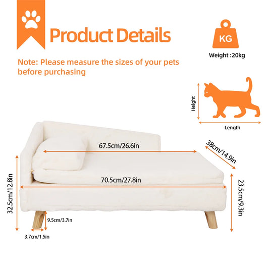 BORWARTCN Luxury Elevated Dog Sofa Bed Backrest And Wooden Legs