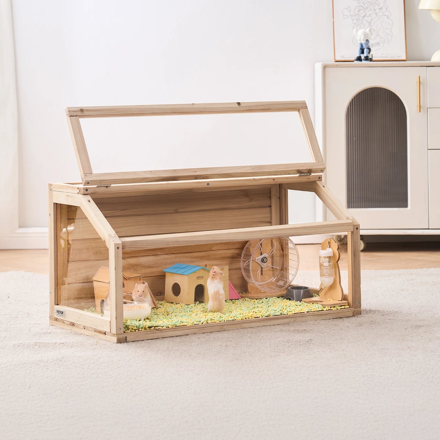 Wooden Hamster Cage Habitat With Clear Openable Top