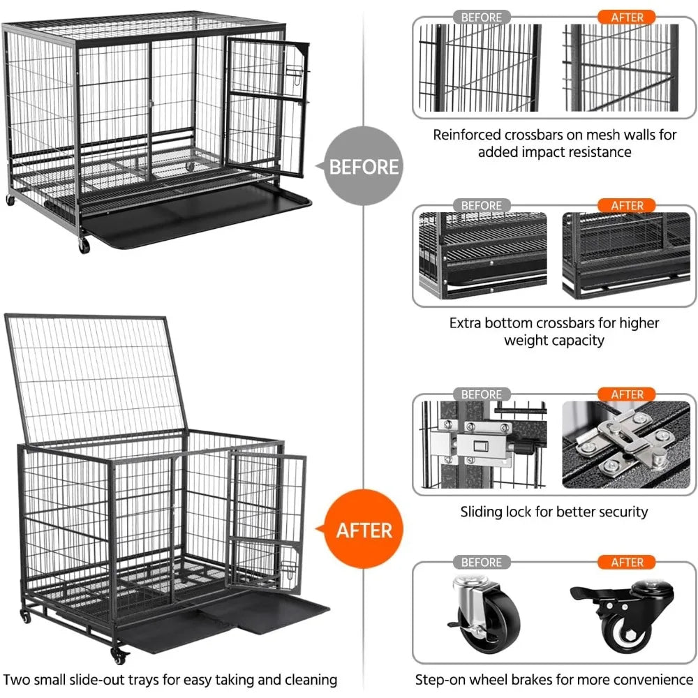 DAFIFY Heavy Duty Dog Crate With Double Doors And Wheels