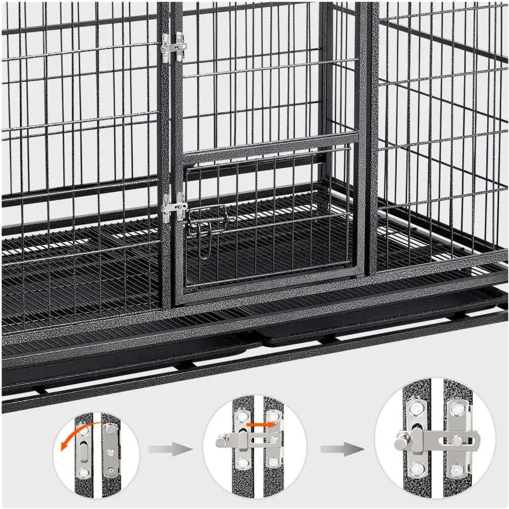 DAFIFY Heavy Duty Dog Crate With Double Doors And Wheels